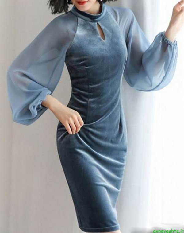 مدل لباس مخمل خانگی کوتاه چین دار اینستاگرام